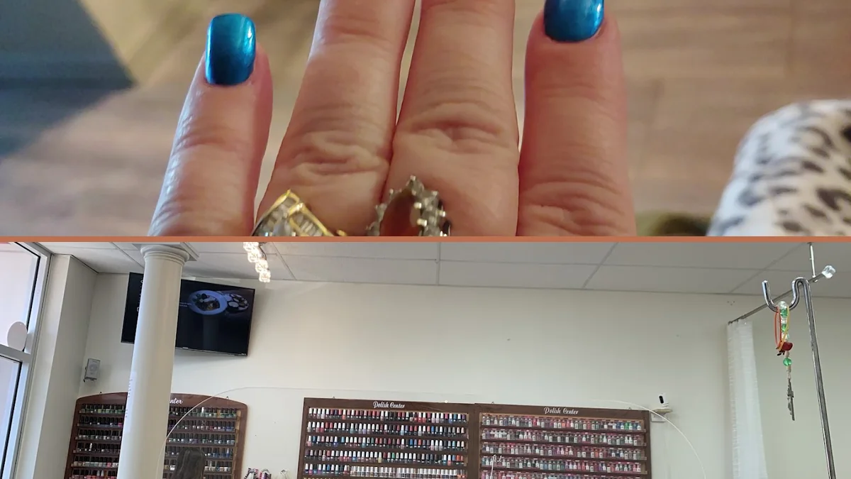 Manicured nails with a glossy finish.